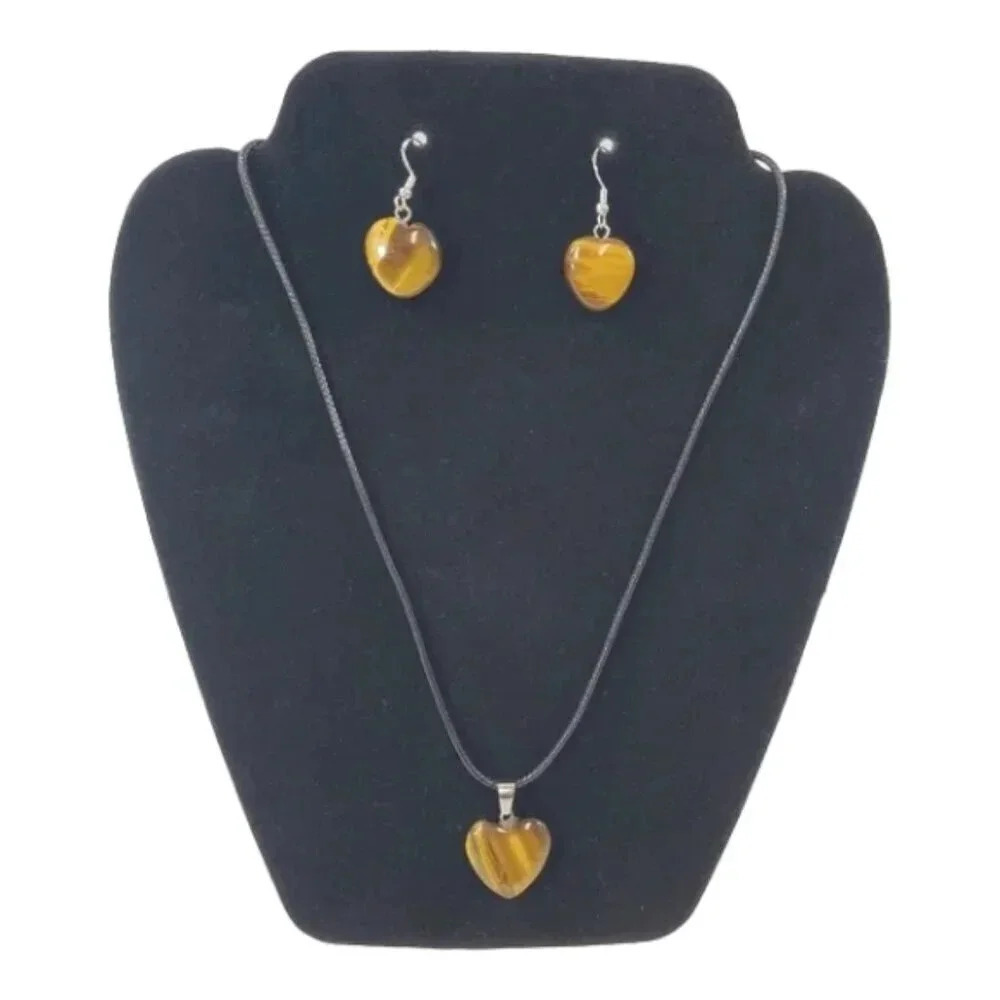 Tigers Eye Heart Earring and Necklace Set